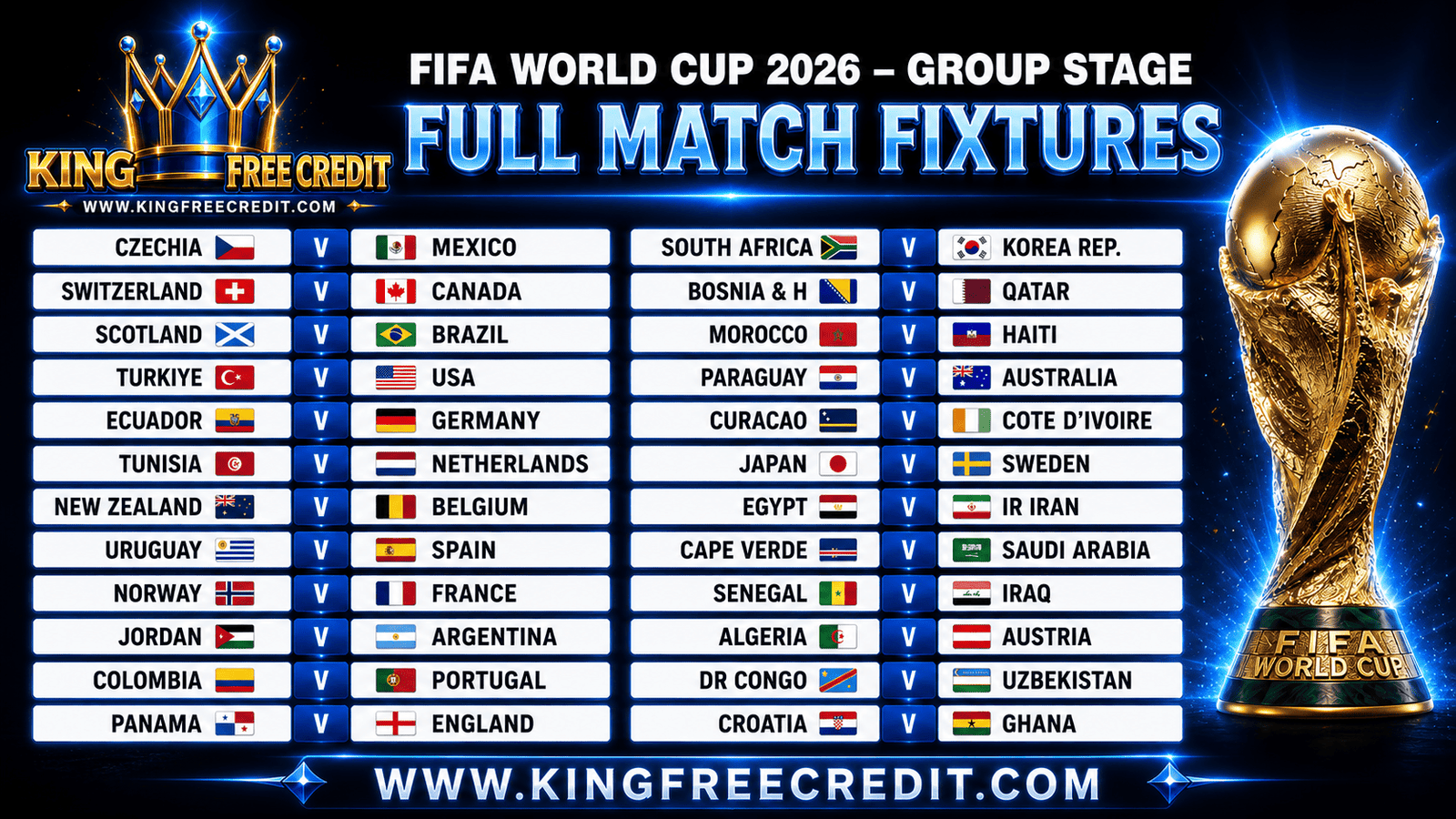 Full Match Fixtures World Cup 2026